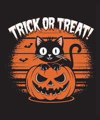 cat pumpkin tshirt design , illustration vectors 