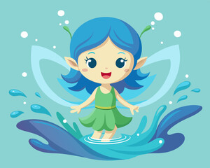 fairy with wings. Cute water fairy in water splash