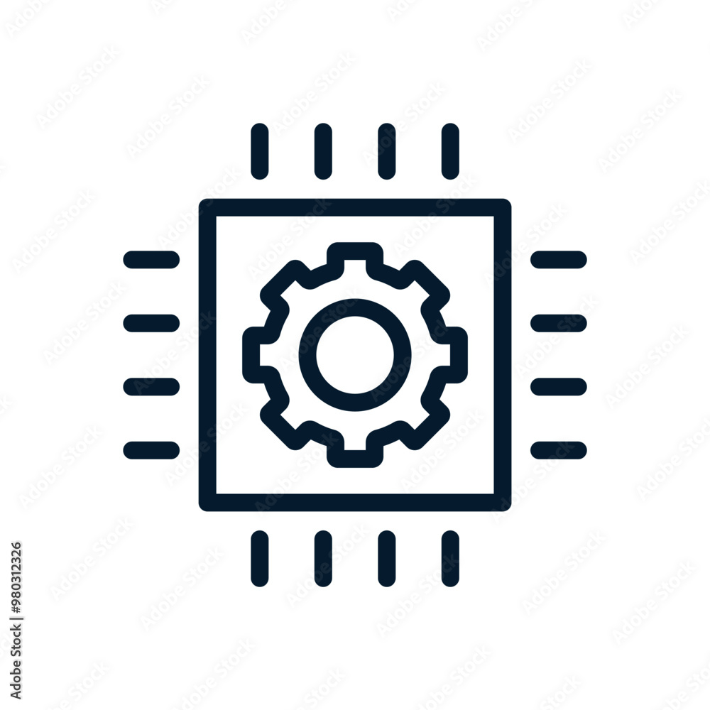 Poster concept automation of work processes. vector linear icon isolated on white background.