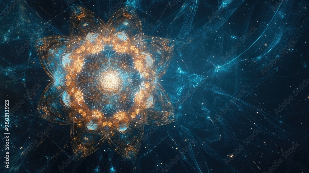 Fototapete digital mandala art representing the intersection of belief and technology, with space for text