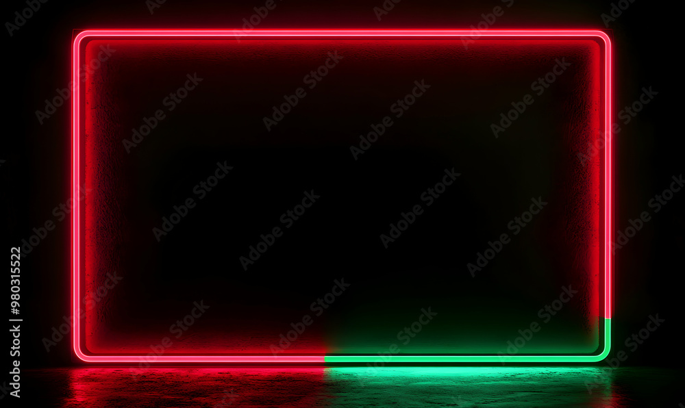 Wall mural Abstract neon sign with red and green glowing lines on black background.