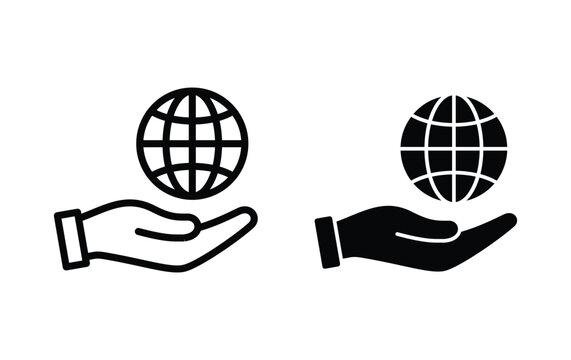 hand and globe icon vector