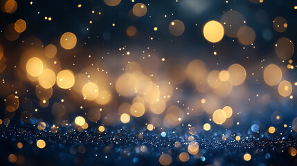 shimmering blue texture with scattered yellow accents, bokeh effects and sparkles. holiday background 