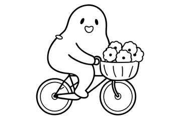  Ghost riding a bicycle and carrying a basket of flowers