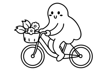  Ghost riding a bicycle and carrying a basket of flowers