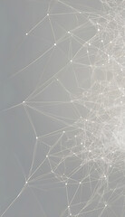 Obraz premium An abstract minimalist mobile wallpaper featuring thin, scattered lines and dots forming a delicate web-like pattern, in soft white on a light grey background