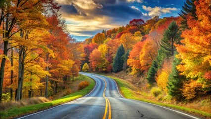 Fototapeta premium Scenic autumn road winding through rural landscape, autumn, road, scenic, rural, landscape, fall, countryside, peaceful