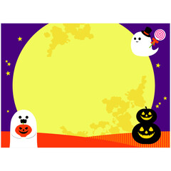 かぼちゃとおばけとお城のかわいいハロウィンフレーム