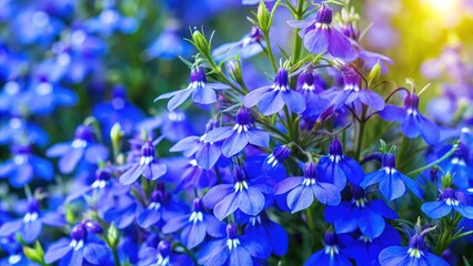 Close up of vibrant blue lobelia plant blooms in summer garden, blue, lobelia, plant, close up, blooms, garden, summer, vibrant