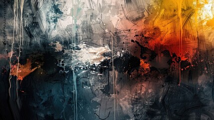 Fototapeta premium An abstract painting; elements roughly defined in pen and ink.