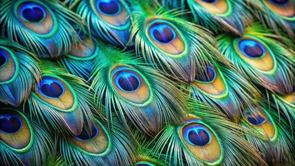 Macro photo of intricate peacock tail feathers, peacock, tail, feathers, colorful, vibrant, bird, plumage, pattern