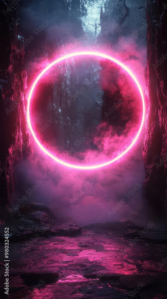 Wall mural futuristic quantum portal with pulsating neon purple light defocused glow creates a mesmerizing circ