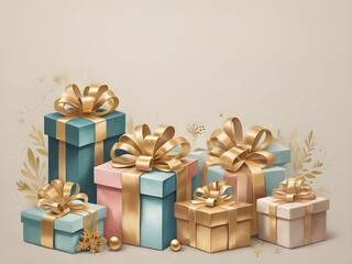 Obraz premium abstract pastel. Gold Xmas Gifts New Year decoration background