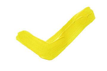 Check mark of Yellow brush isolated with transparent image.