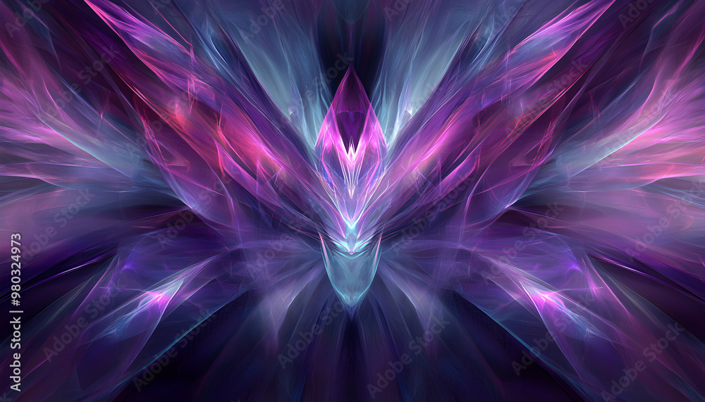 Wall mural Abstract fractal art with glowing purple, pink, and blue lines.