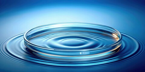 Petri dish with water ripple in blue background, science, laboratory, research, experiment, biology, microbial