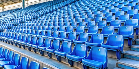 Naklejka premium Empty blue seats in a soccer stadium, perfect for sporting and musical events, soccer stadium, empty seats, blue