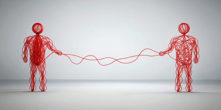 Invisible red thread connecting two people in love , fate, destiny, connection, bond, romance, relationship, eternal