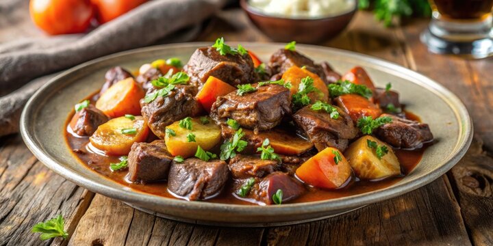 A close-up shot of a delicious plate of boeuf en daube