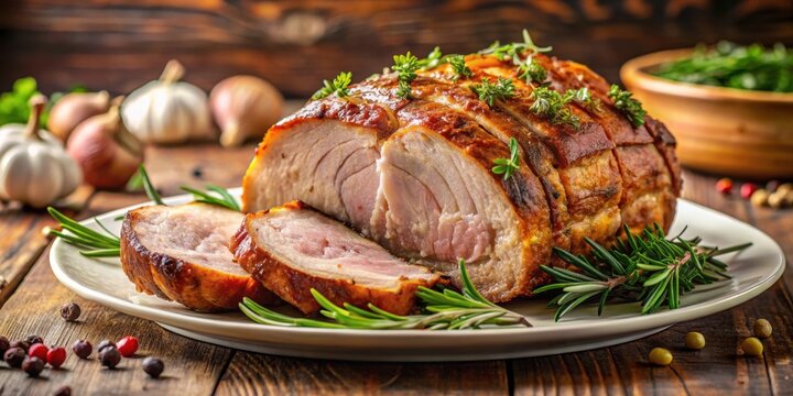 Traditional Italian roasted pork dish seasoned with herbs and garlic, crispy on the outside and tender on the inside