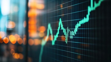 Close-up of a digital stock market screen displaying a dividend stock graph with a green upward trend line, symbolizing financial growth, investment success, and economic prosperity. 