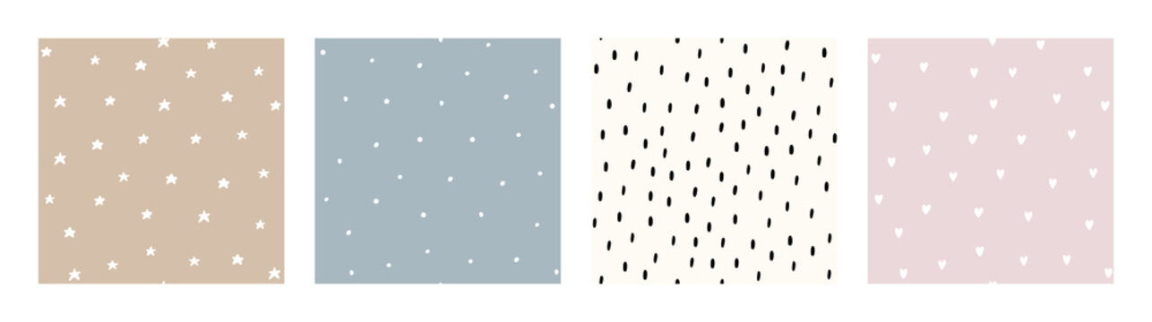 Fototapeta Bohemian Baby pattern. Set of Boho print for kids with stars, hearts and small dashes. Gender Neutral Nursery Cute Ornaments. Vector illustration in flat cartoon style.