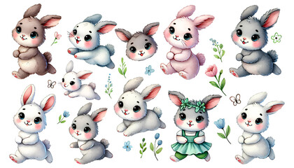 Fototapeta premium clipart of rabbits in different styles and poses