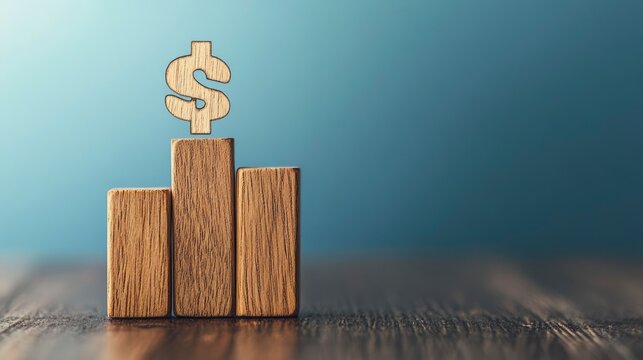 Wooden Block Statistics Graph With Dollar Sign Showing Upward Trend - Financial Growth Concept with generative ai