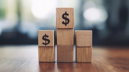 Wooden Block Statistics Graph With Dollar Sign Showing Upward Trend - Financial Growth Concept with generative ai