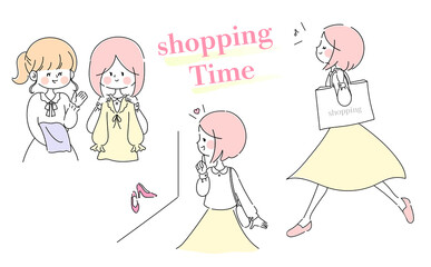 お買い物している女性のイラストセット