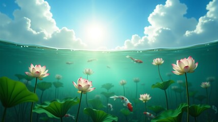 Obraz premium the underwater world of flowers and the sun