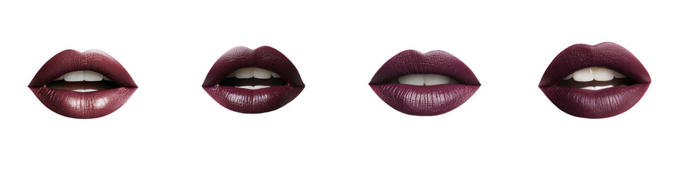 Fototapeta premium A collection of diverse lip shapes and colors showcasing beauty and elegance in cosmetic art. transparent background