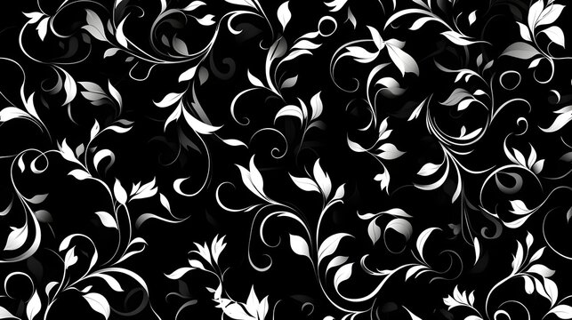 Black and white swirl motifs in a continuous pattern, minimalist vector design, clean and modern, seamless repetition, stylish simplicity.