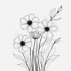 Flowers vector black line
