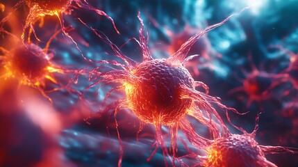 Breakdown of cancer cells in an abstract form, visually representing the success of precision therapy with bold, energetic imagery.