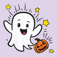 This is a cute cartoon of ghost with pumpkin in Halloween festival.