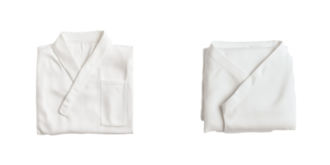 A pair of folded white garments showcasing simplicity and elegance, perfect for spa or relaxation settings. transparent background