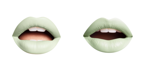 Artistic close-up of two pairs of lips, showcasing unique colors and textures, ideal for beauty and fashion themes. transparent background