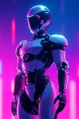 Naklejka premium Futuristic Robot in Neon Light.