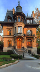 landscape amazing view, building, river, lake, trees, house, wallpaper