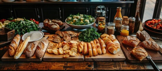 A Bread Buffet On A Chopping Board