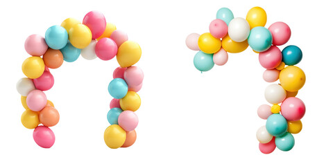 Colorful balloon arch decorations ideal for parties, celebrations, and events, adding a festive touch to any occasion. transparent background