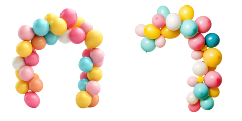 Colorful balloon arch decorations ideal for parties, celebrations, and events, adding a festive touch to any occasion. transparent background