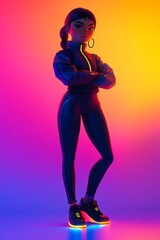 Obraz premium Confident Young Woman in Neon Light.