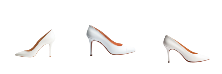 Elegant white high heels showcasing a classic design, perfect for formal events and stylish outfits. transparent background