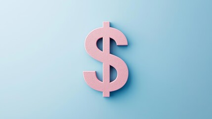 Obraz premium A stylish pink dollar sign on a soft blue background, representing finance, economy, and money management in a modern design.