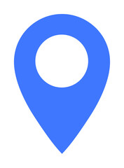 Blue location pin with a circular center on a white background, representing navigation, travel, and map-related services. Ideal for maps, GPS, apps, directions, and geolocation themes.