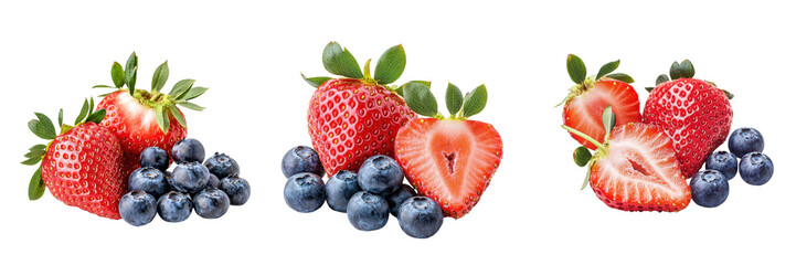 Fresh strawberries and blueberries displayed beautifully, perfect for healthy recipes and vibrant food photography. transparent background