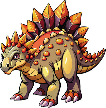 cartoon stegosaurus dinosaur with orange spikes clip art preview