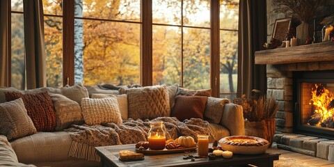 Cozy and lively home interior for thanksgiving
